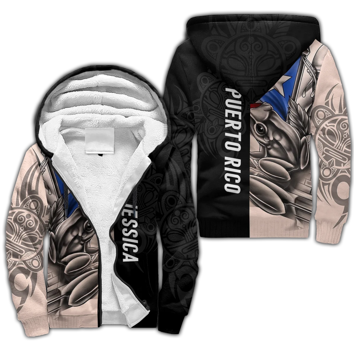 Tessffel Country Puerto Rico Caribbean Sea Camo Tattoo Flag 3DPrint Men/Women Funny Winter Coat Fleece Hoodies Casual Jacket A1