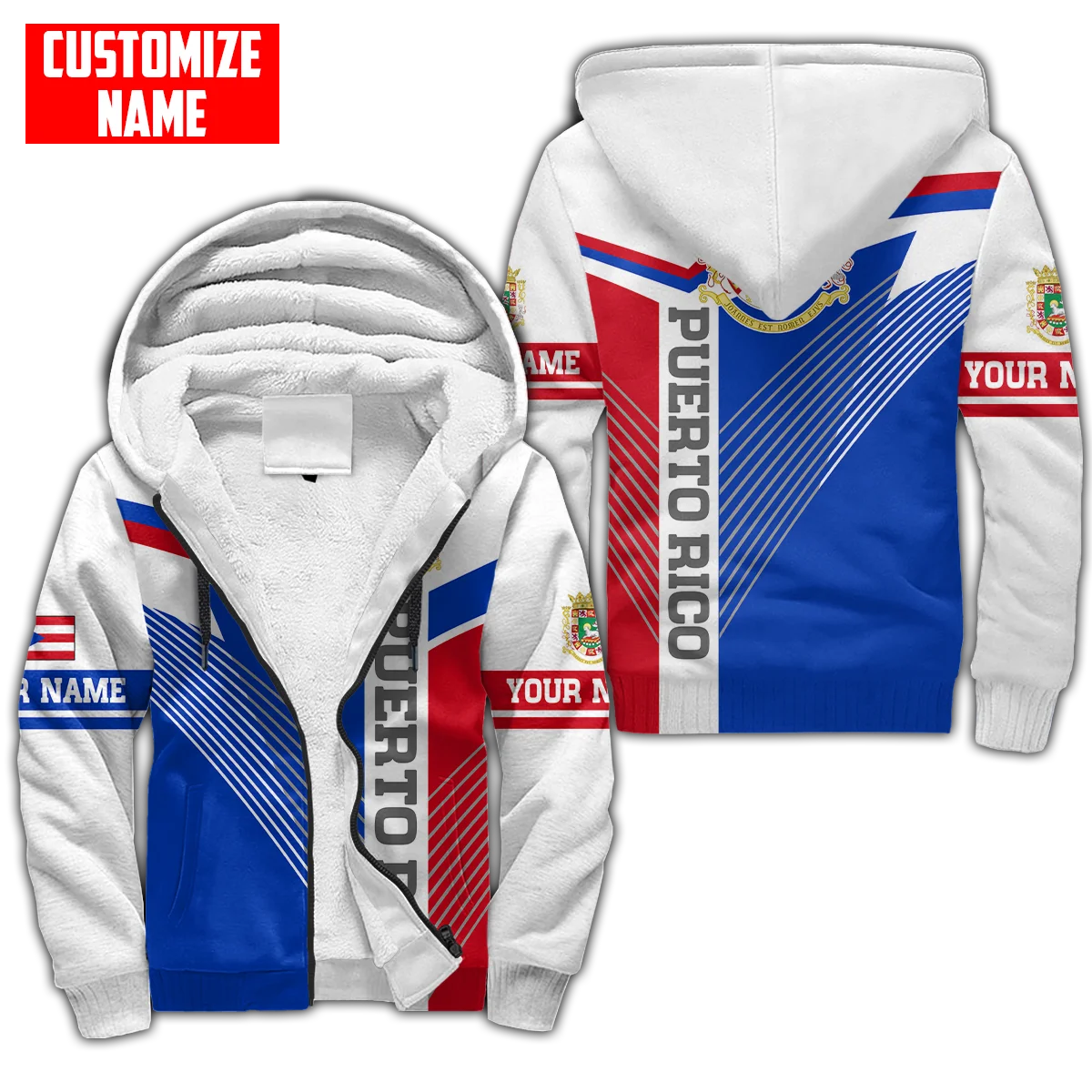 Tessffel Country Puerto Rico Caribbean Sea Camo Tattoo Flag 3DPrint Men/Women Funny Winter Coat Fleece Hoodies Casual Jacket A1