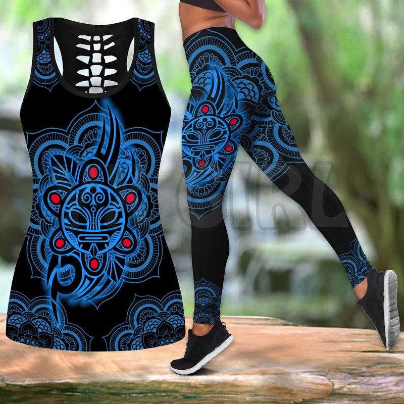 Puerto Rico With Skull 3D Printed Tank Top+Legging Combo Outfit Yoga Fitness Legging Women