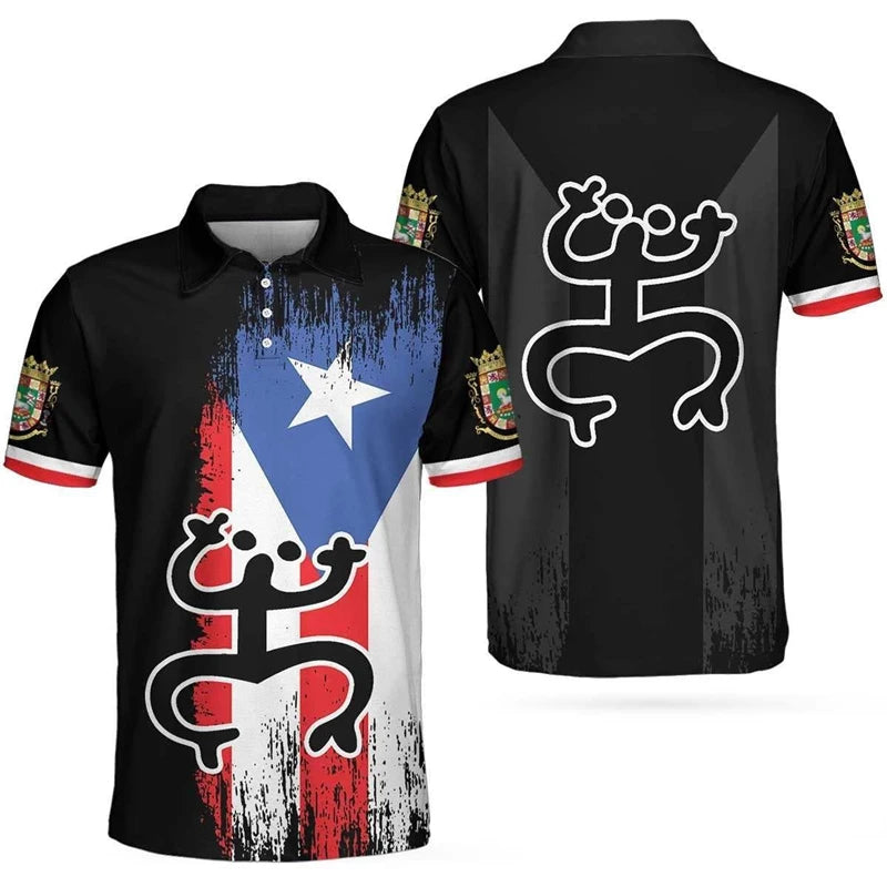 Puerto Rico Flag Map 3D Print Polo Shirts For Men Clothes Casual Hawaiian Flower Frog POLO Shirt Kids Jersey Jersey Short Sleeve