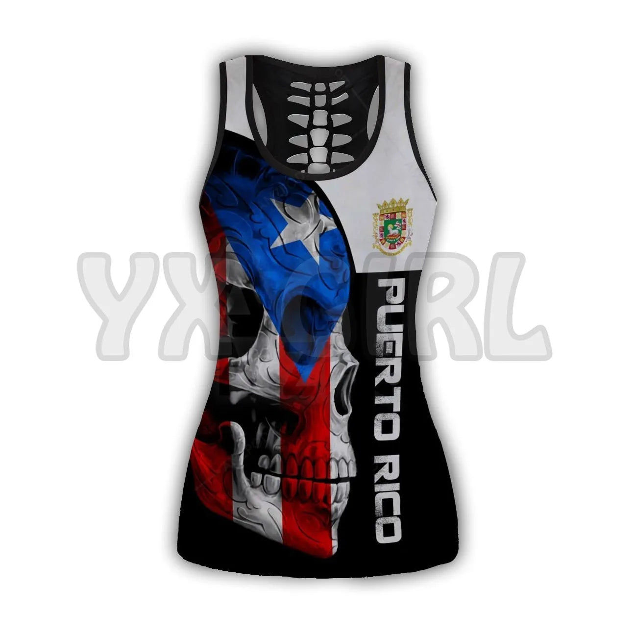 Puerto Rico With Skull 3D Printed Tank Top+Legging Combo Outfit Yoga Fitness Legging Women