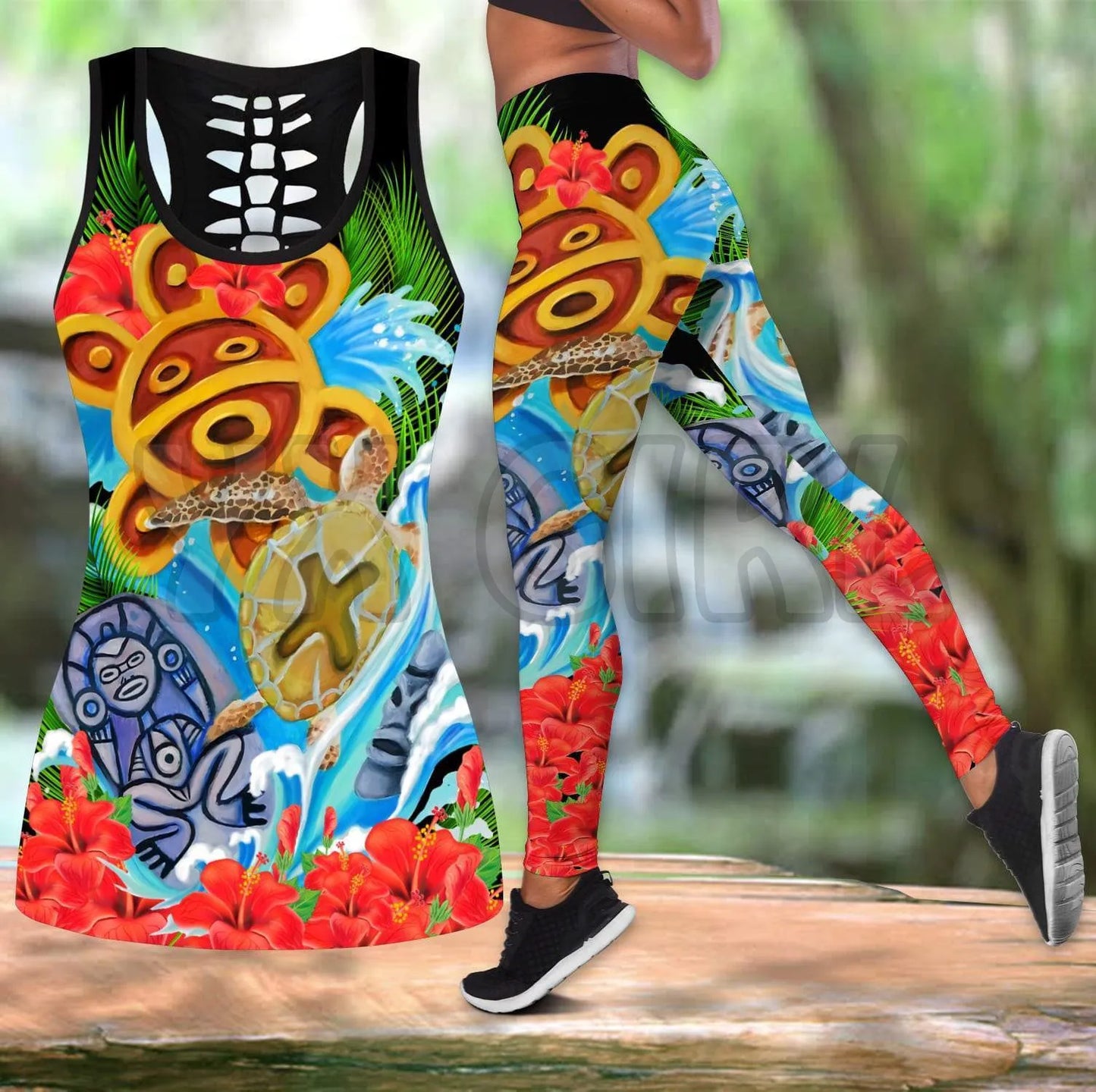 Puerto Rico With Skull 3D Printed Tank Top+Legging Combo Outfit Yoga Fitness Legging Women