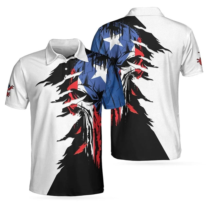 Puerto Rico Flag Map 3D Print Polo Shirts For Men Clothes Casual Hawaiian Flower Frog POLO Shirt Kids Jersey Jersey Short Sleeve
