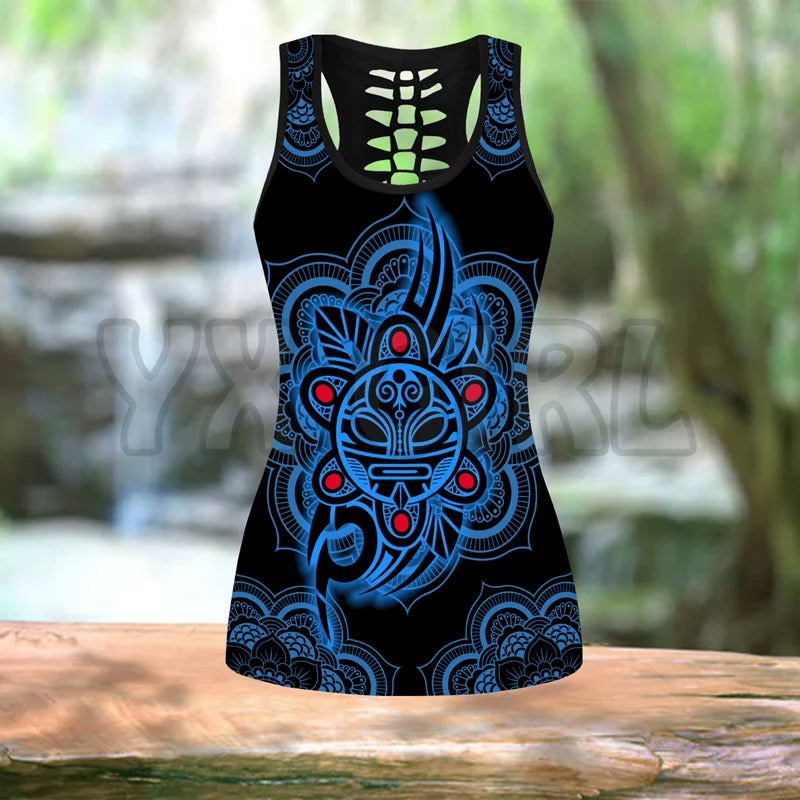 Puerto Rico With Skull 3D Printed Tank Top+Legging Combo Outfit Yoga Fitness Legging Women