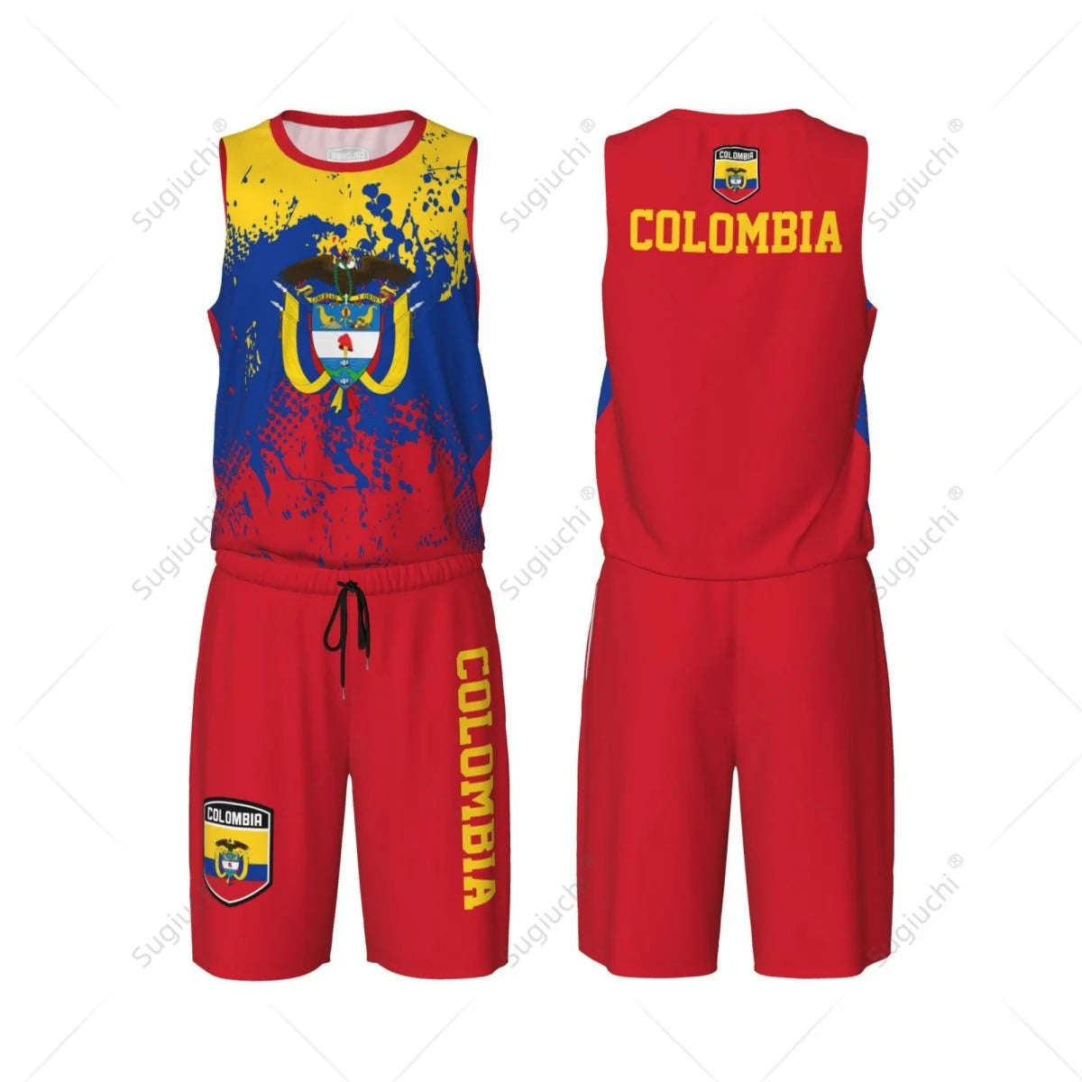 Team-up Colombia Flag Grain Men Basketball Jersey Set Shirt & Pants Sleeveless Custom Name Nunber Exclusive