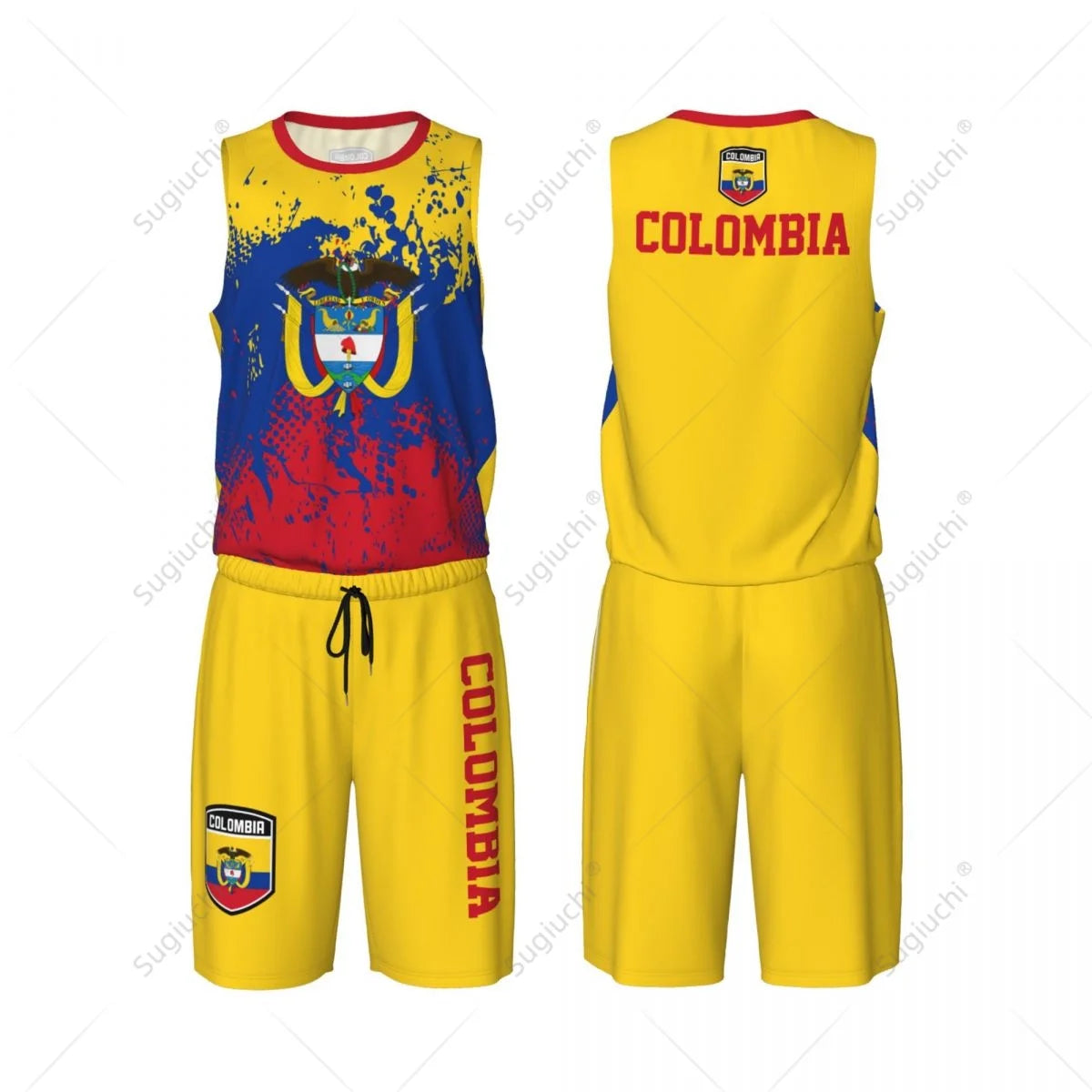 Team-up Colombia Flag Grain Men Basketball Jersey Set Shirt & Pants Sleeveless Custom Name Nunber Exclusive