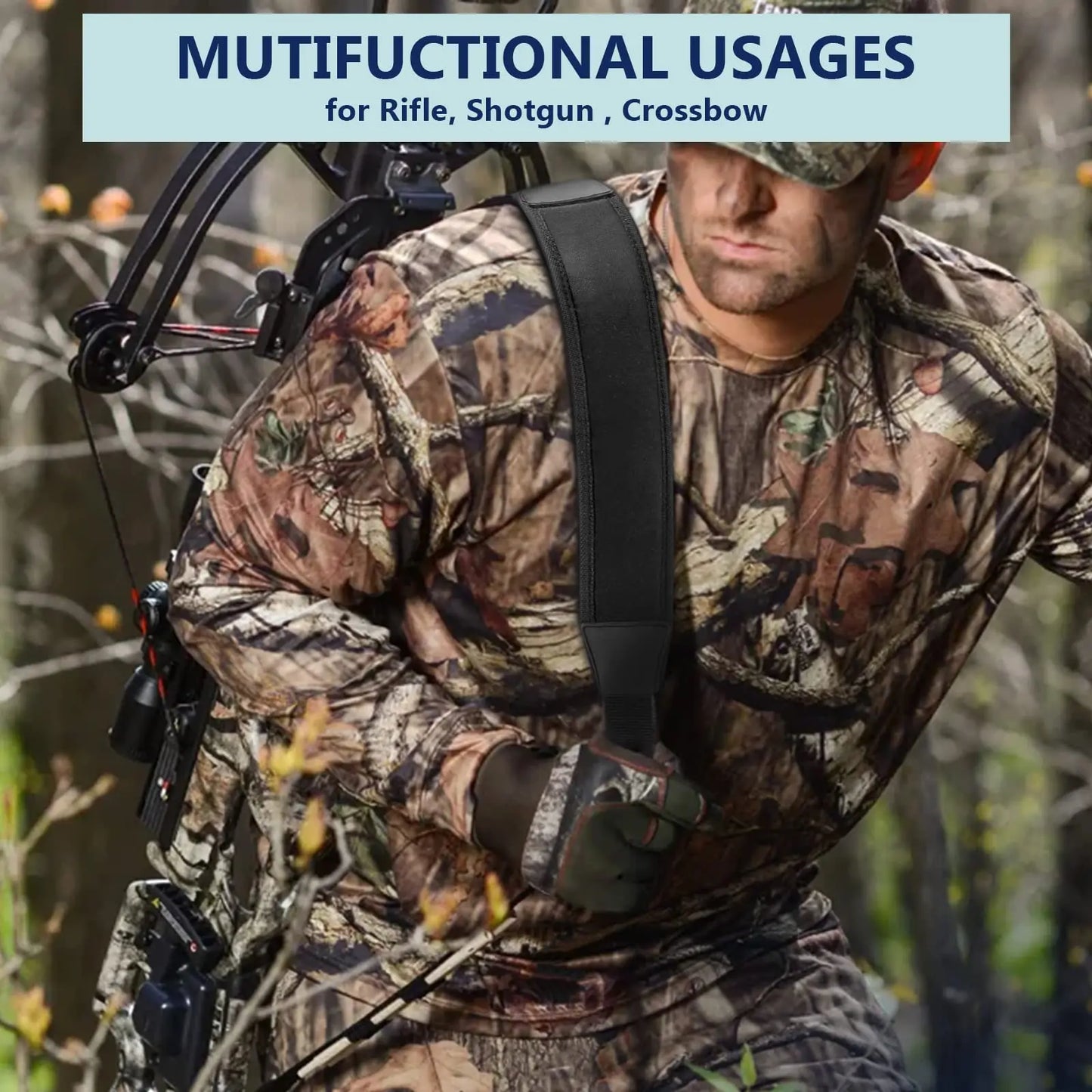 MidTen 1PCS Black Adjustable Nylon 2 Point Rifle Gun Sling With Ring Shoulder Padded Strap Tactical Hunting Accessory