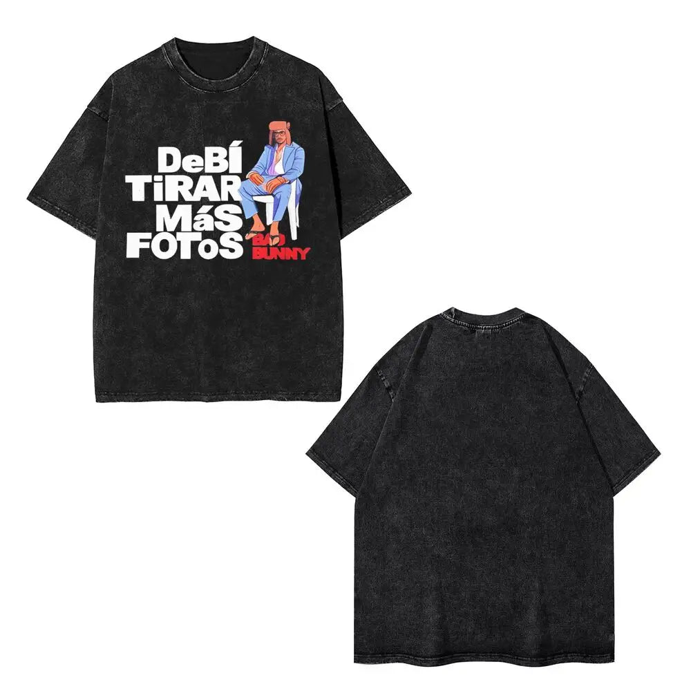 Washed T Shirts DTMF DeBi TiRAR MaS FOToS Bad-Bunnys Hip Hop T-Shirt Harajuku Streetwear Cotton Printed Tops Tees Men Women