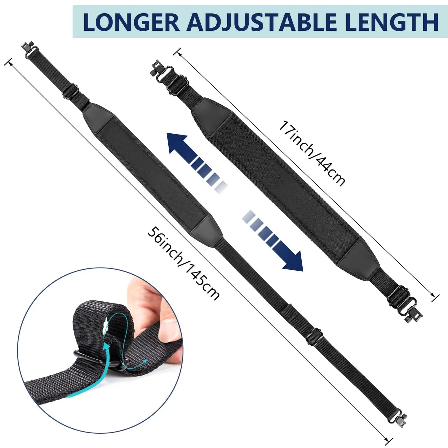 MidTen 1PCS Black Adjustable Nylon 2 Point Rifle Gun Sling With Ring Shoulder Padded Strap Tactical Hunting Accessory