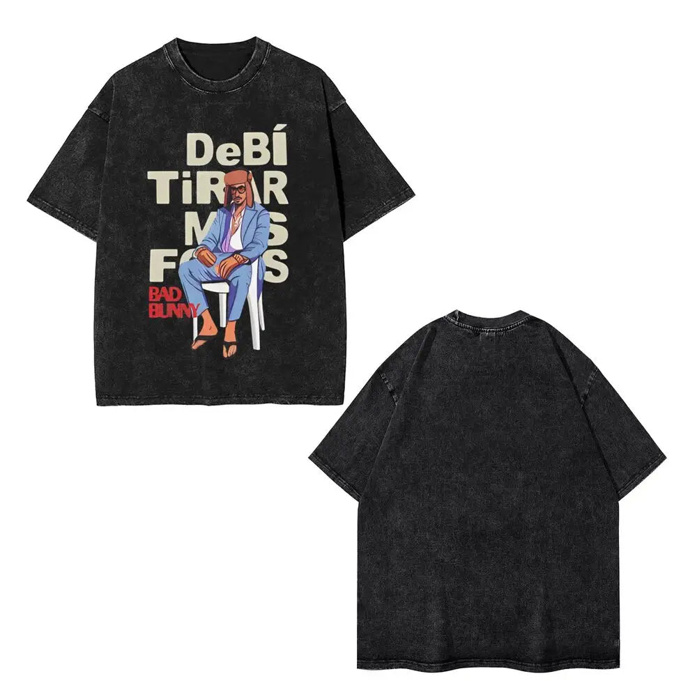 Washed T Shirts DTMF DeBi TiRAR MaS FOToS Bad-Bunnys Hip Hop T-Shirt Harajuku Streetwear Cotton Printed Tops Tees Men Women