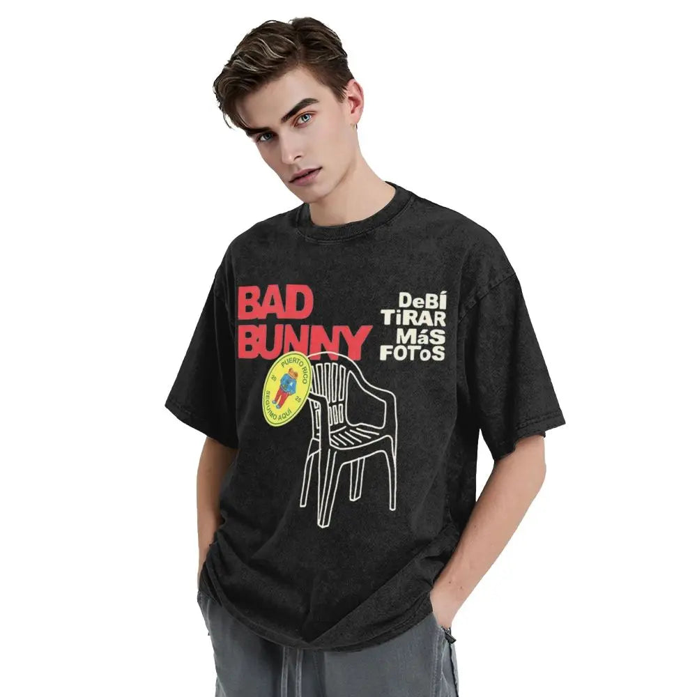 Washed T Shirts DTMF Debi Tirar Mas Fotos Vintage T-Shirt Bad Bunny 2025 New Album Cotton Summer Tops Tee Shirt for Men Women