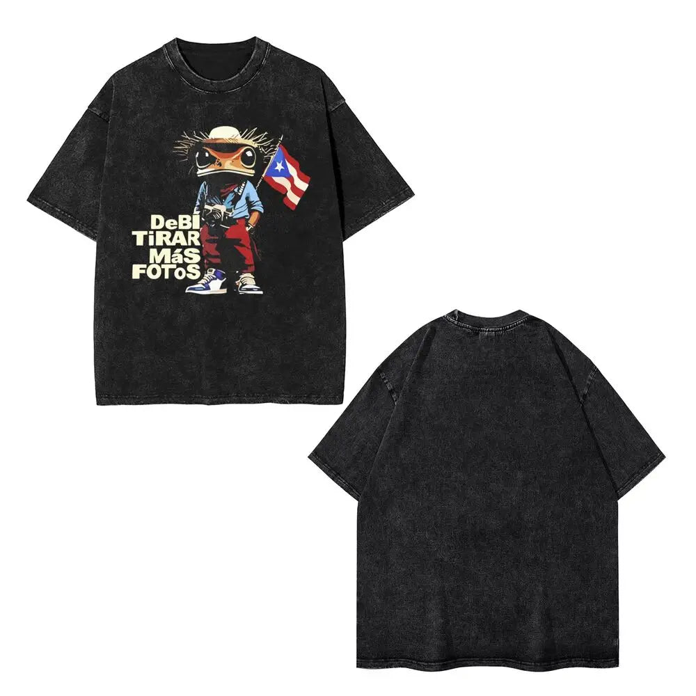 Washed T Shirts DTMF DeBi TiRAR MaS FOToS Bad-Bunnys Hip Hop T-Shirt Harajuku Streetwear Cotton Printed Tops Tees Men Women