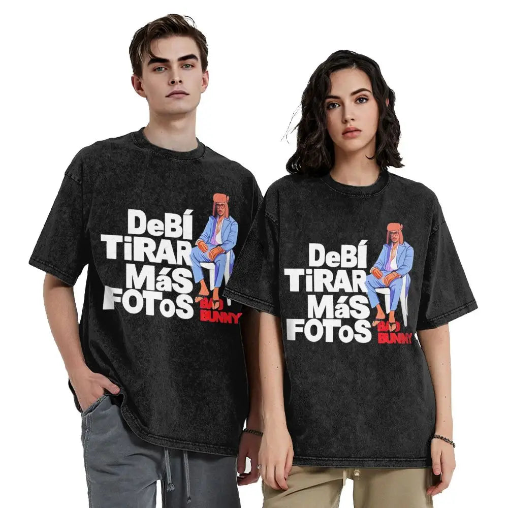 Washed T Shirts DTMF DeBi TiRAR MaS FOToS Bad-Bunnys Hip Hop T-Shirt Harajuku Streetwear Cotton Printed Tops Tees Men Women