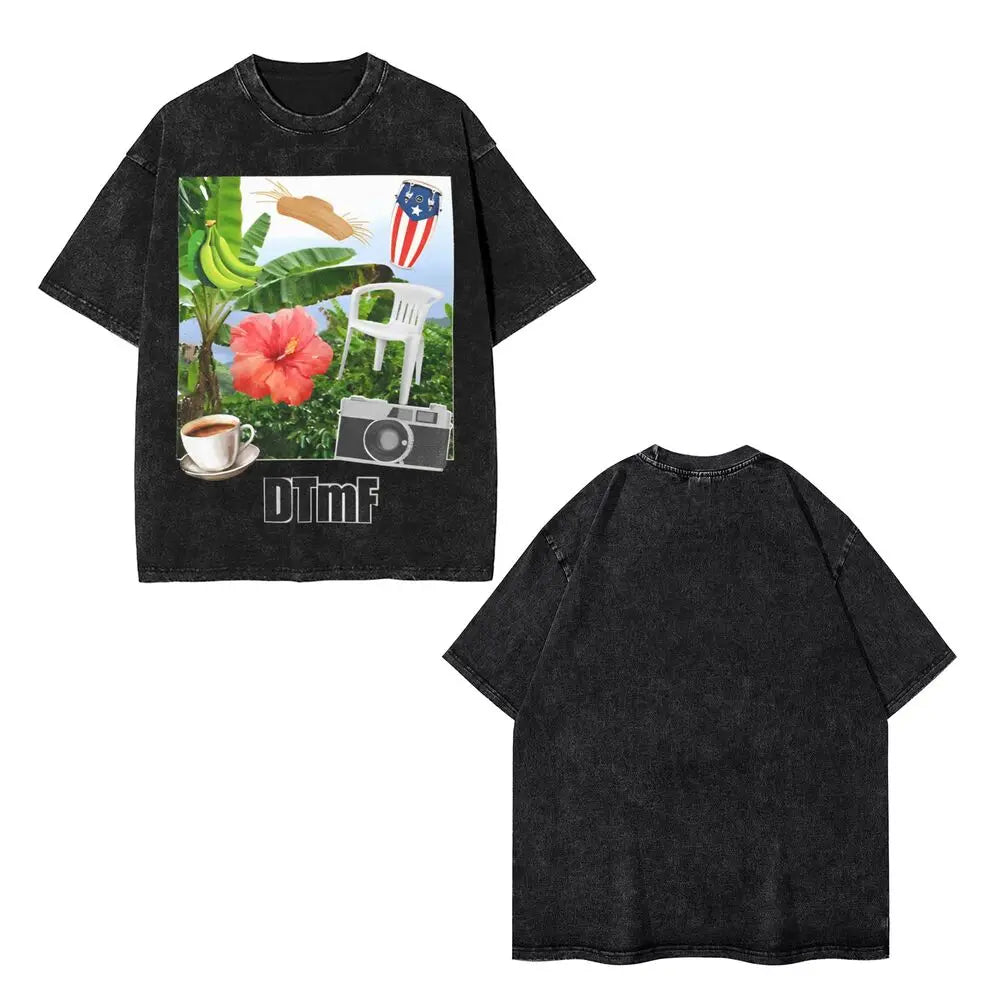 Washed T Shirts DTMF DeBi TiRAR MaS FOToS Bad-Bunnys Hip Hop T-Shirt Harajuku Streetwear Cotton Printed Tops Tees Men Women