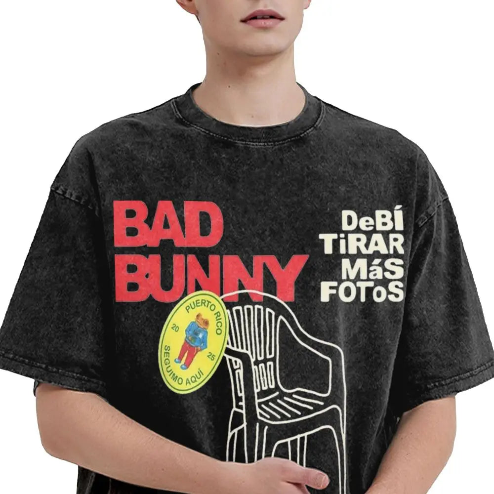 Washed T Shirts DTMF Debi Tirar Mas Fotos Vintage T-Shirt Bad Bunny 2025 New Album Cotton Summer Tops Tee Shirt for Men Women