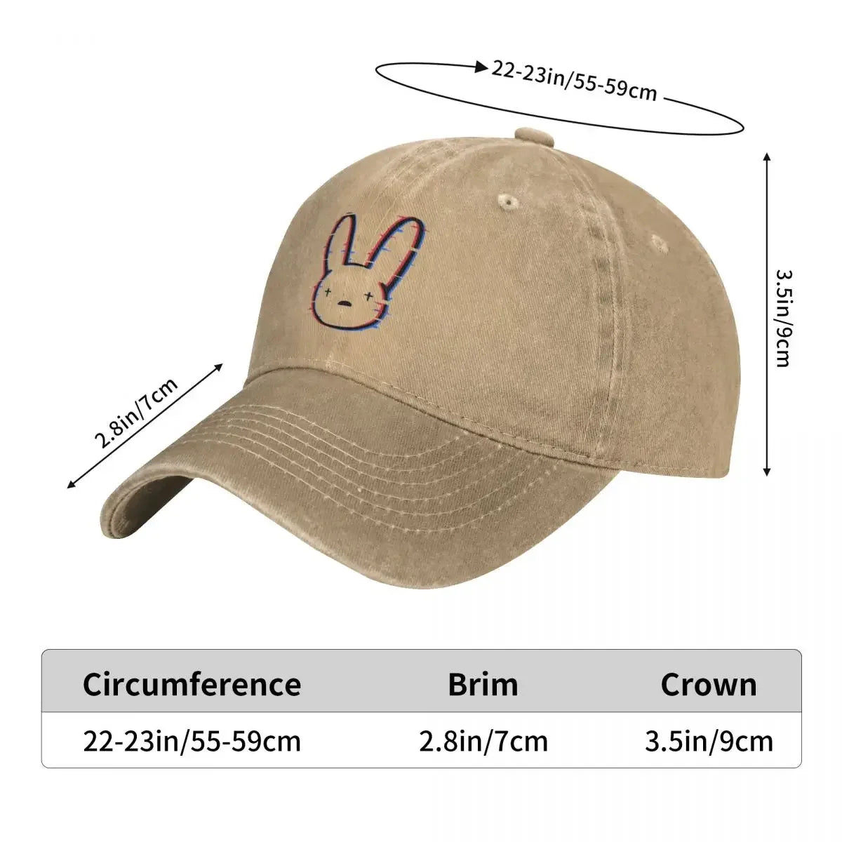 Bad Bunny Washed Baseball Cap Logo Glitch Retro Trucker Hat Unisex Gym Custom All Seasons Travel Adjustable Baseball Caps