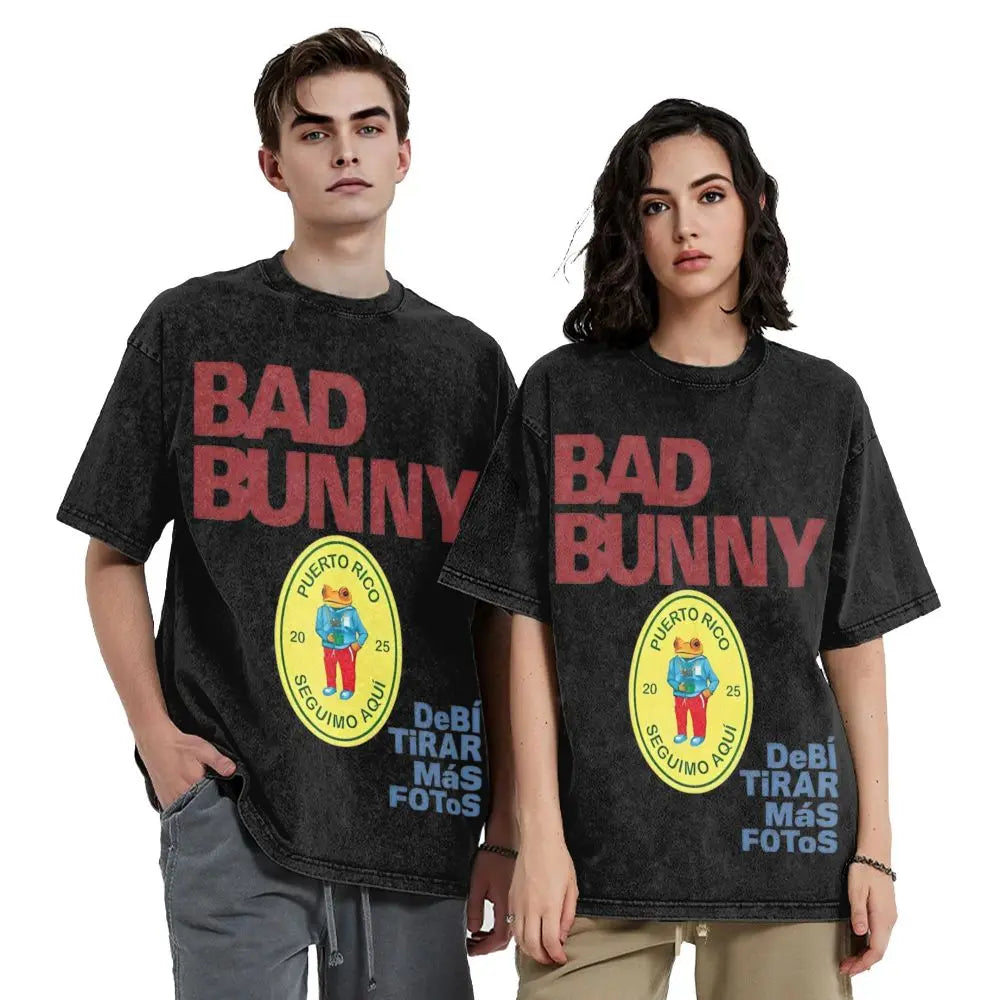 Washed T Shirts DTMF DeBi TiRAR MaS FOToS Bad-Bunnys Hip Hop T-Shirt Harajuku Streetwear Cotton Printed Tops Tees Men Women