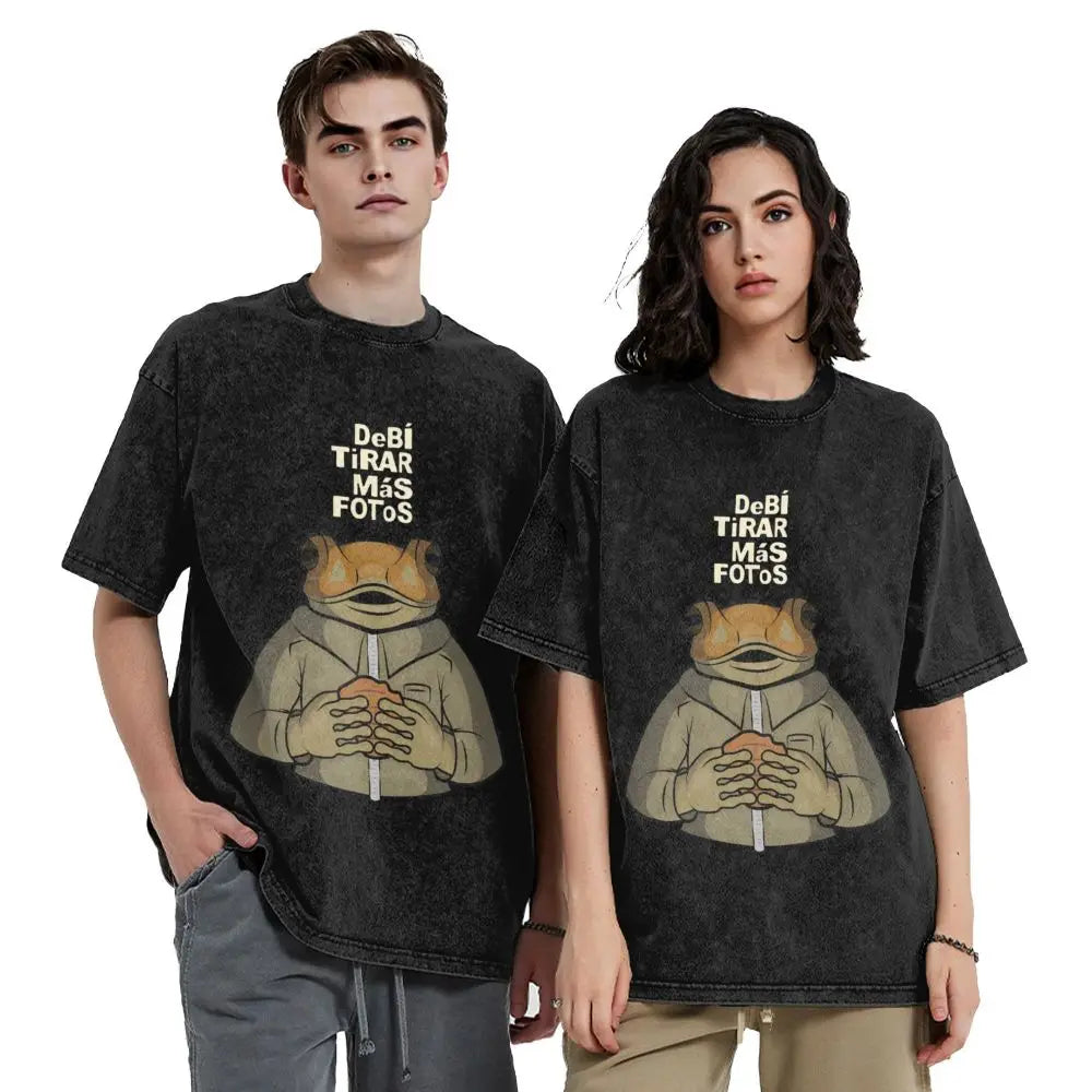 Washed T Shirts DTMF DeBi TiRAR MaS FOToS Bad-Bunnys Hip Hop T-Shirt Harajuku Streetwear Cotton Printed Tops Tees Men Women