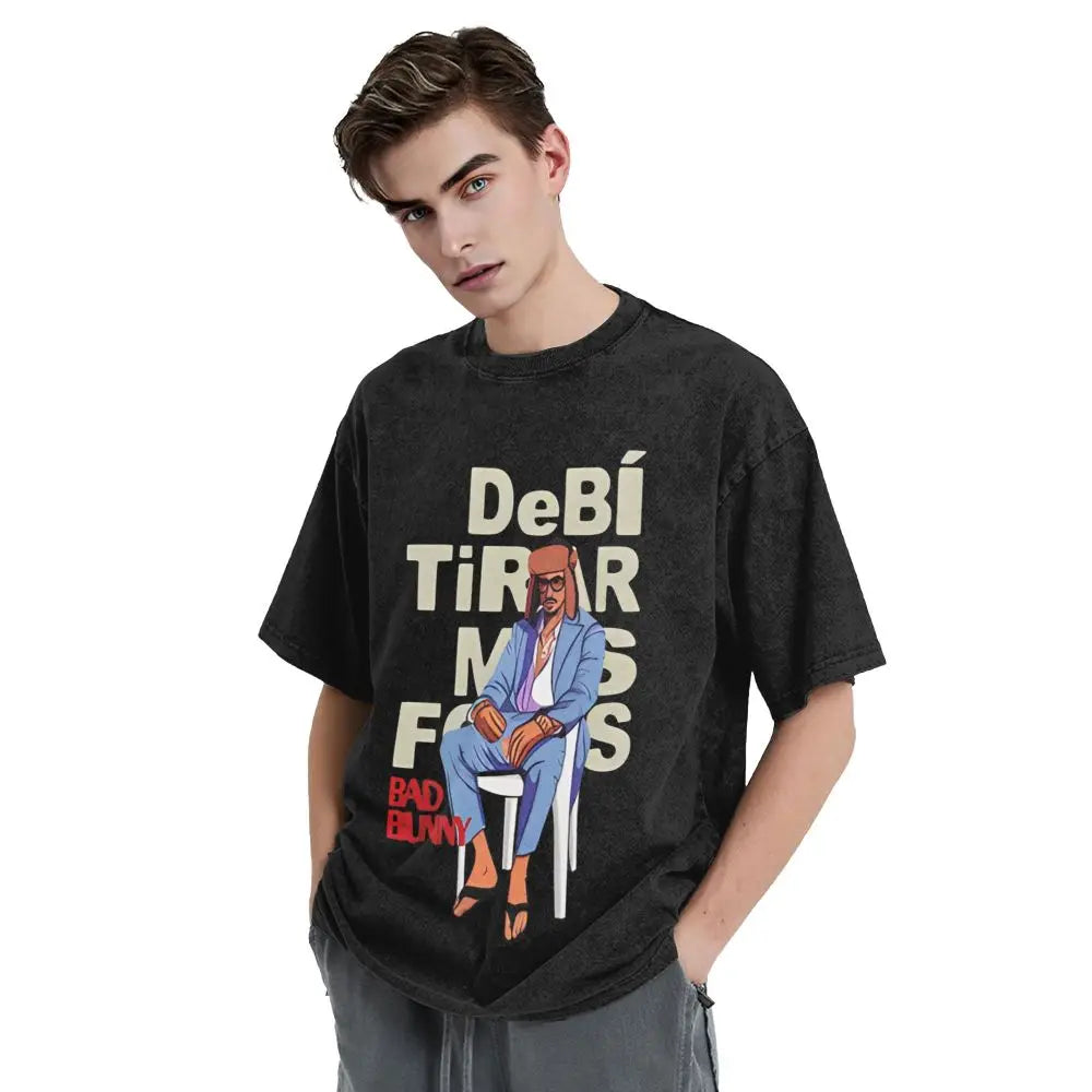 Washed T Shirts DTMF DeBi TiRAR MaS FOToS Bad-Bunnys Hip Hop T-Shirt Harajuku Streetwear Cotton Printed Tops Tees Men Women