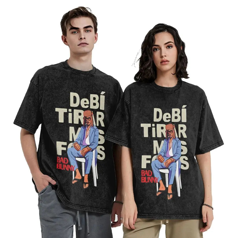 Washed T Shirts DTMF DeBi TiRAR MaS FOToS Bad-Bunnys Hip Hop T-Shirt Harajuku Streetwear Cotton Printed Tops Tees Men Women