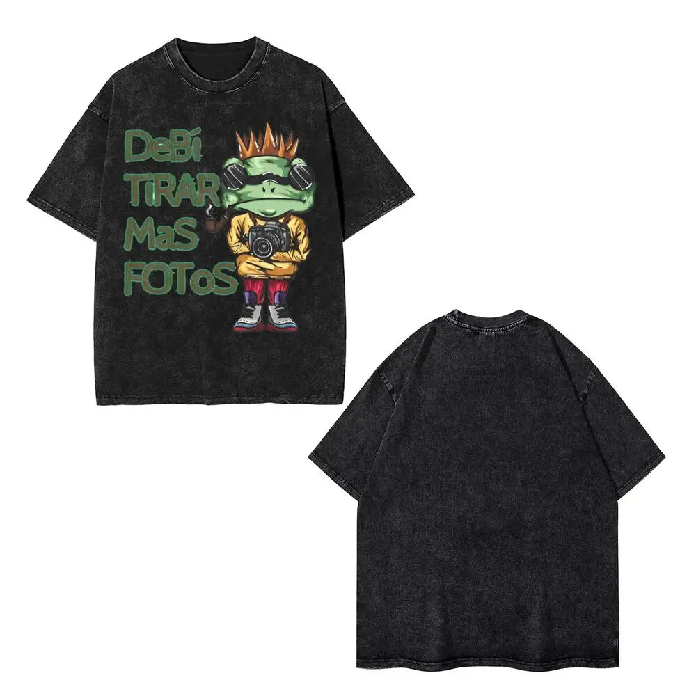 Washed T Shirts DTMF DeBi TiRAR MaS FOToS Bad-Bunnys Hip Hop T-Shirt Harajuku Streetwear Cotton Printed Tops Tees Men Women