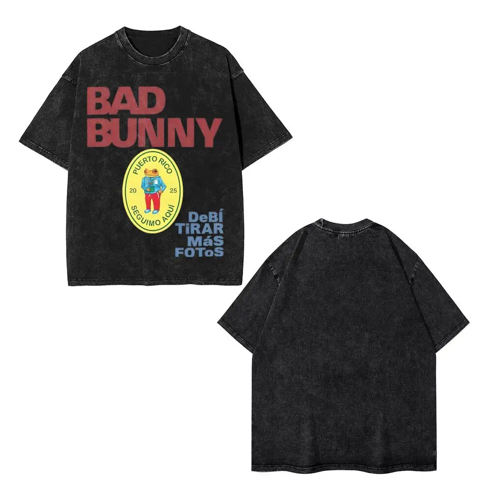 Washed T Shirts DTMF DeBi TiRAR MaS FOToS Bad-Bunnys Hip Hop T-Shirt Harajuku Streetwear Cotton Printed Tops Tees Men Women