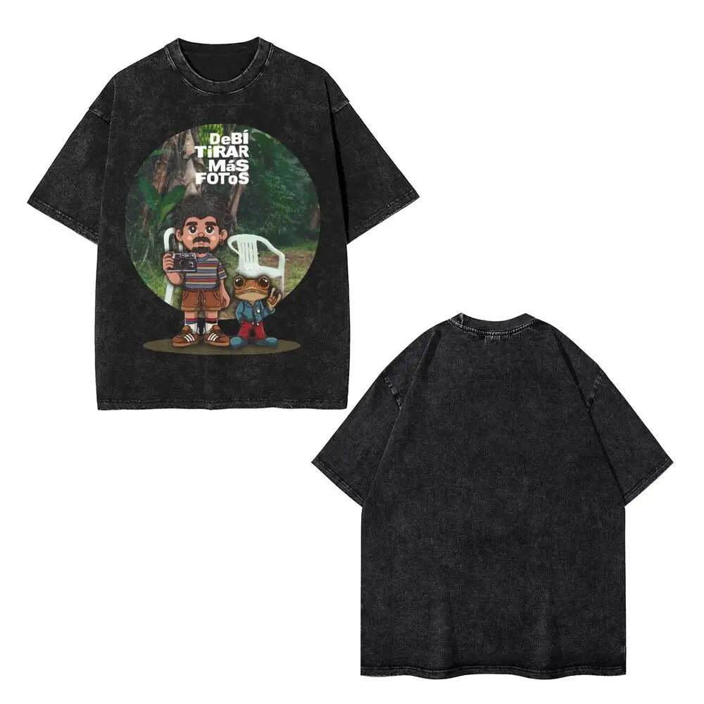 Washed T Shirts DTMF DeBi TiRAR MaS FOToS Bad-Bunnys Hip Hop T-Shirt Harajuku Streetwear Cotton Printed Tops Tees Men Women