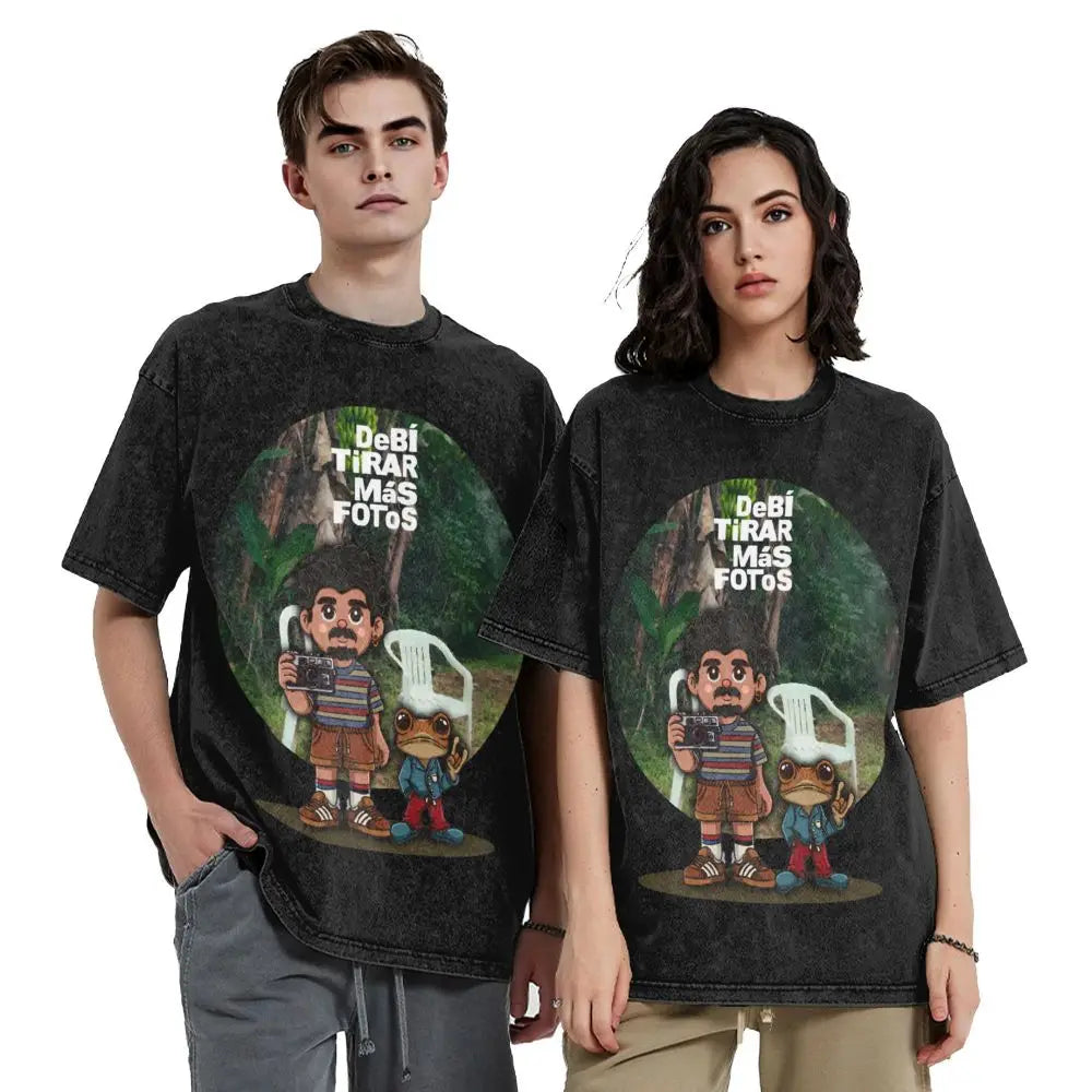 Washed T Shirts DTMF DeBi TiRAR MaS FOToS Bad-Bunnys Hip Hop T-Shirt Harajuku Streetwear Cotton Printed Tops Tees Men Women
