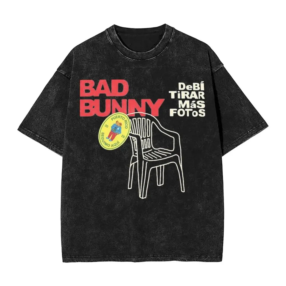 Washed T Shirts DTMF Debi Tirar Mas Fotos Vintage T-Shirt Bad Bunny 2025 New Album Cotton Summer Tops Tee Shirt for Men Women