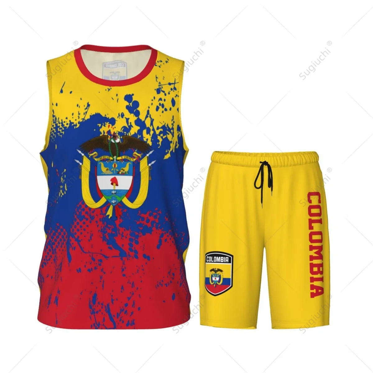 Team-up Colombia Flag Grain Men Basketball Jersey Set Shirt & Pants Sleeveless Custom Name Nunber Exclusive