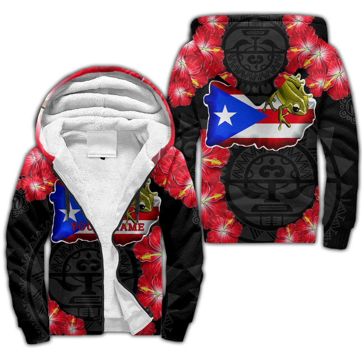 Tessffel Country Puerto Rico Caribbean Sea Camo Tattoo Flag 3DPrint Men/Women Funny Winter Coat Fleece Hoodies Casual Jacket A1