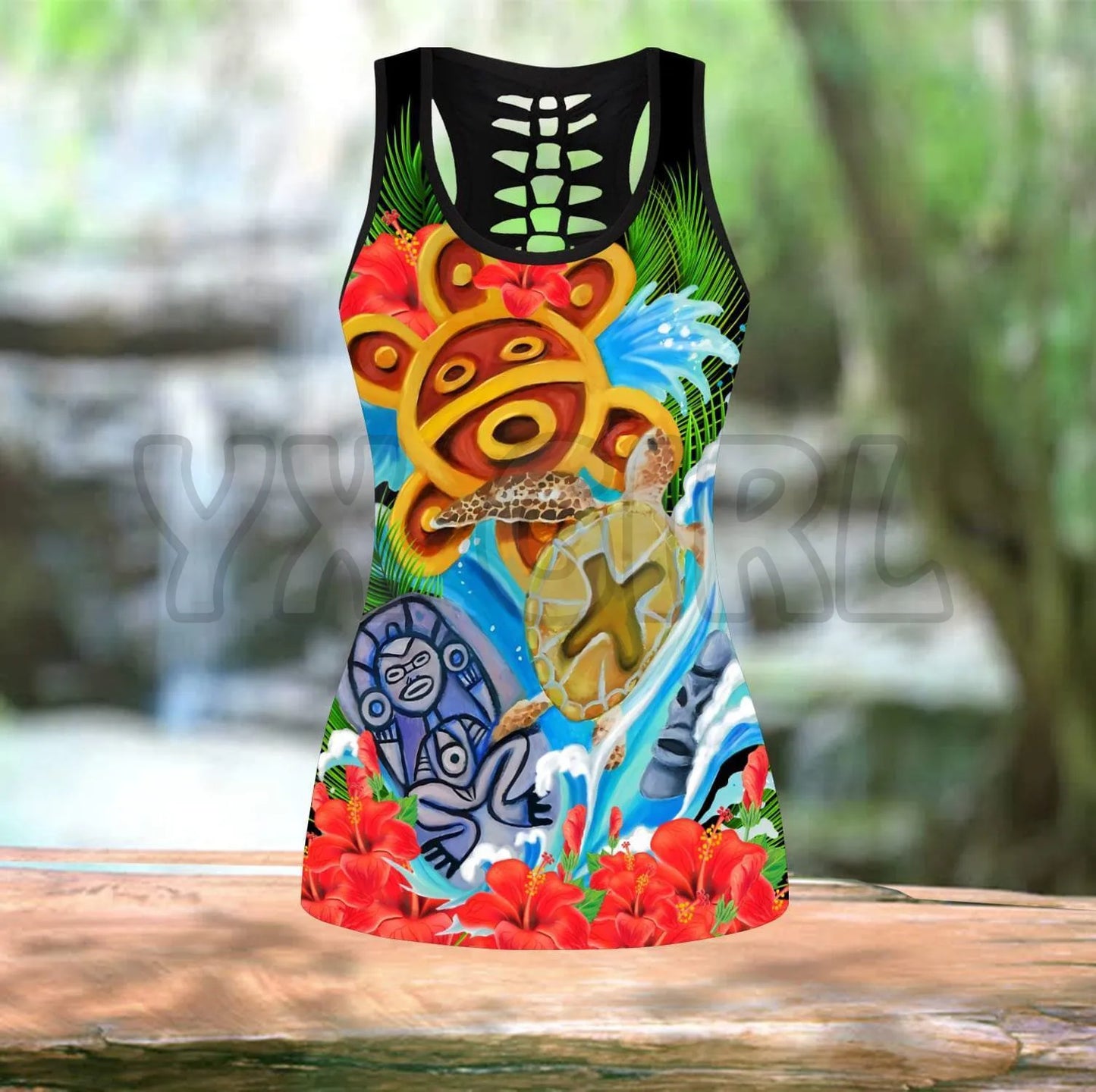 Puerto Rico With Skull 3D Printed Tank Top+Legging Combo Outfit Yoga Fitness Legging Women