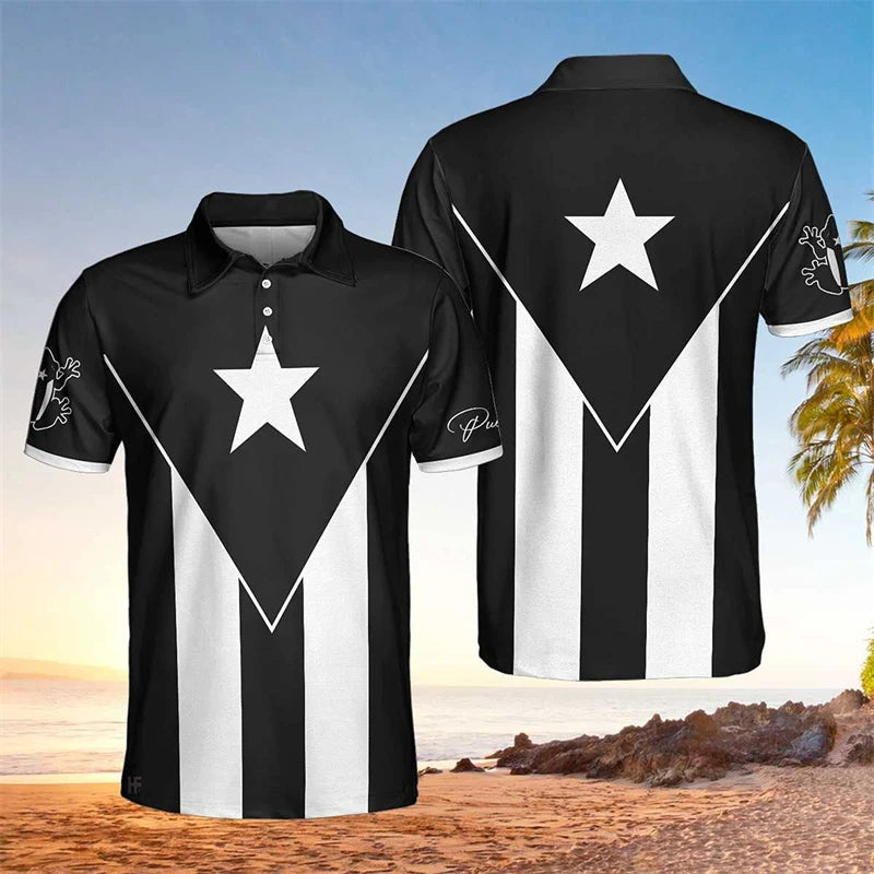 Puerto Rico Flag Map 3D Print Polo Shirts For Men Clothes Casual Hawaiian Flower Frog POLO Shirt Kids Jersey Jersey Short Sleeve
