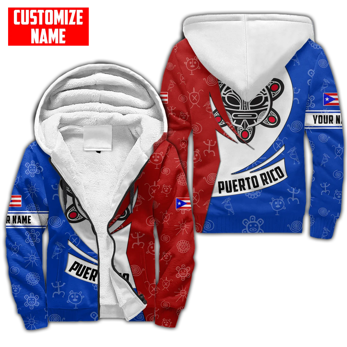 Tessffel Country Puerto Rico Caribbean Sea Camo Tattoo Flag 3DPrint Men/Women Funny Winter Coat Fleece Hoodies Casual Jacket A1