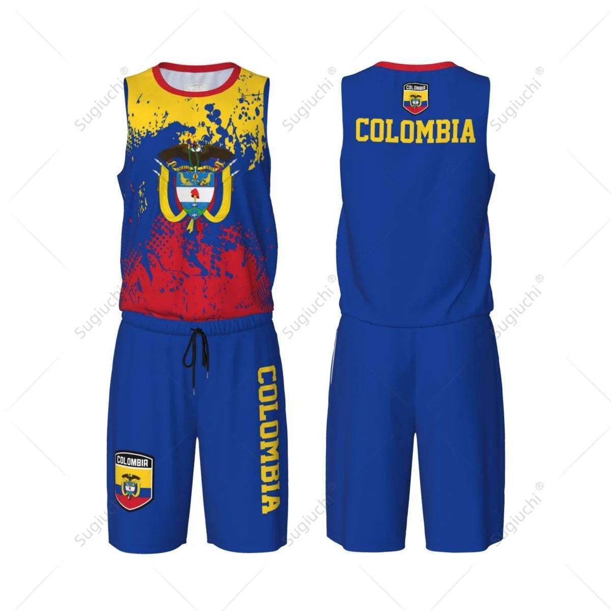 Team-up Colombia Flag Grain Men Basketball Jersey Set Shirt & Pants Sleeveless Custom Name Nunber Exclusive