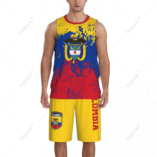 Team-up Colombia Flag Grain Men Basketball Jersey Set Shirt & Pants Sleeveless Custom Name Nunber Exclusive