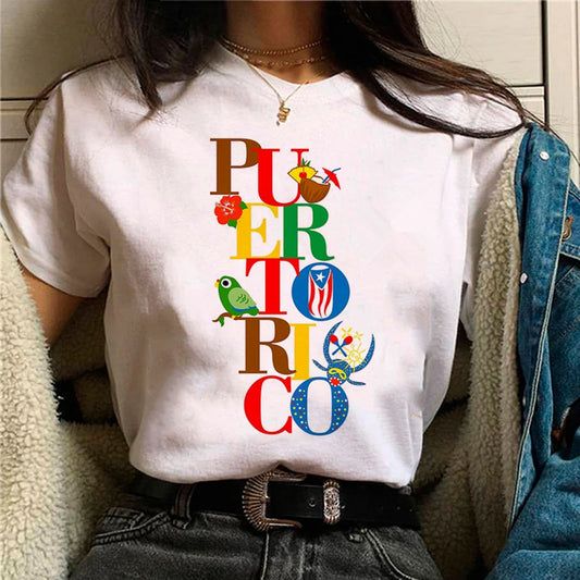 Puerto Rico t shirt women Y2K designer funny t-shirts girl streetwear comic y2k clothes