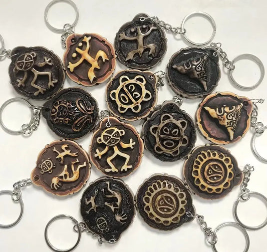 15 pcs Resin Carved Puerto Rico Coqui Taino Mixed Color Keychain Men Women Wax Cord Key ring jewelry