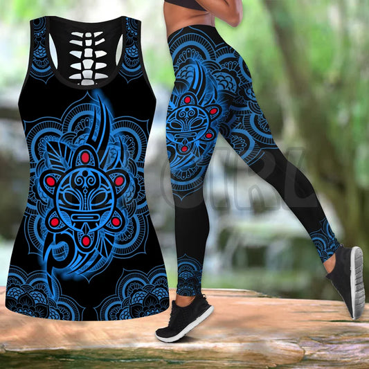 Puerto Rico With Skull 3D Printed Tank Top+Legging Combo Outfit Yoga Fitness Legging Women