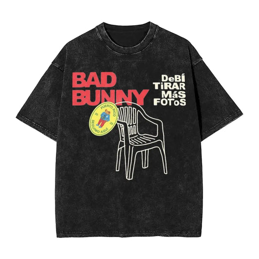 Washed T Shirts DTMF Debi Tirar Mas Fotos Vintage T-Shirt Bad Bunny 2025 New Album Cotton Summer Tops Tee Shirt for Men Women