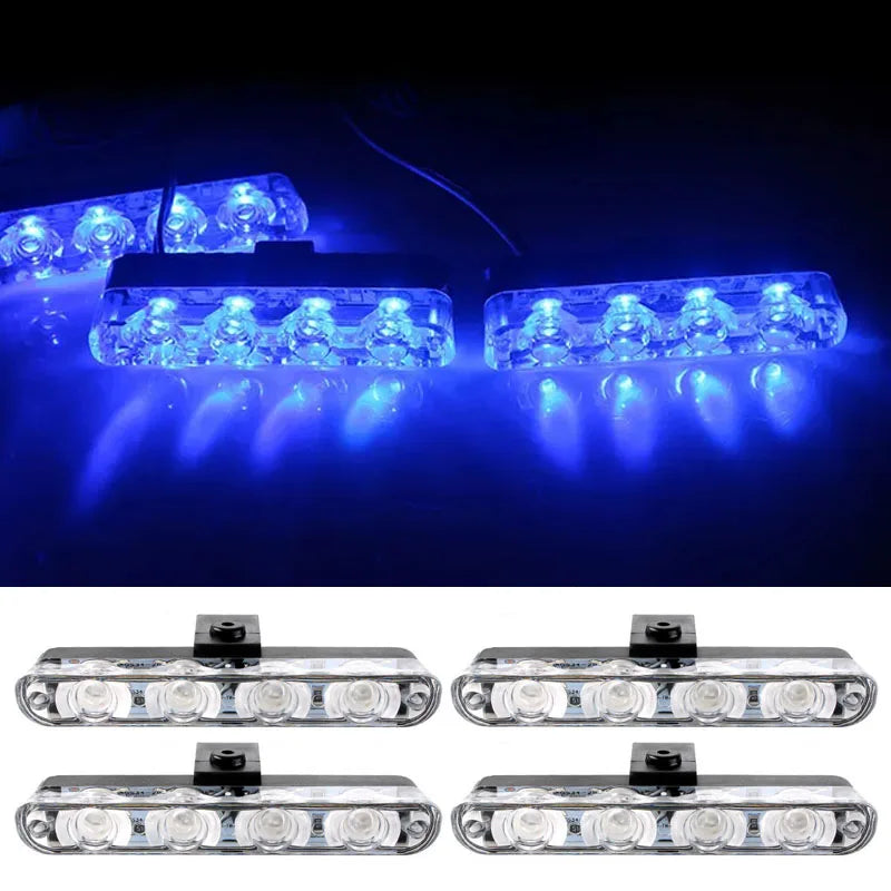 4 In 1 Red Blue Emergency Strobe Lights Police Lights 12V With Wireless Remote Control Flash Grille Light for Cars Truck Van SUV